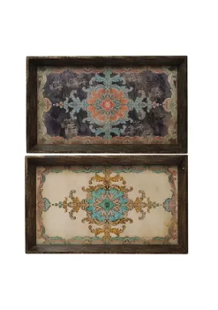 Wholesale 💯 A & B Home Set of 2 Brown and Blue Classic Vintage Style Rectangular Trays 25" 🥰