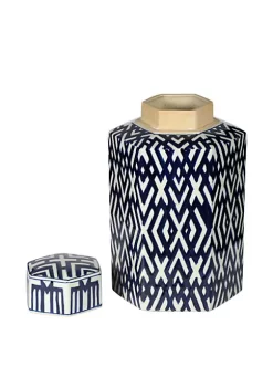 Flash Sale ⭐ A & B Home 16" Blue and White Contemporary Hexagonal Lidded Jar ✨ -A & B Home Online Shop Belk 1014