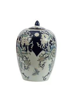 Flash Sale 👏 A & B Home 11.25" Blue and White Floral Designed Jar with Lid 🔔 -A & B Home Online Shop Belk 103