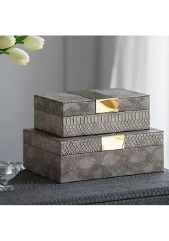 Top 10 🌟 A & B Home Set of 2 Gray and Gold Contemporary Rectangular Snakeskin Decorative Boxes 10.5" 😍 -A & B Home Online Shop Belk 1032