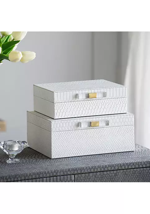 Brand new 🎉 A & B Home Set of 2 White and Gold Contemporary Rectangular Snakeskin Decorative Boxes 10" 🔥 4 Brand new 🎉 A & B Home Set of 2 White and Gold Contemporary Rectangular Snakeskin Decorative Boxes 10" 🔥 - Image 2