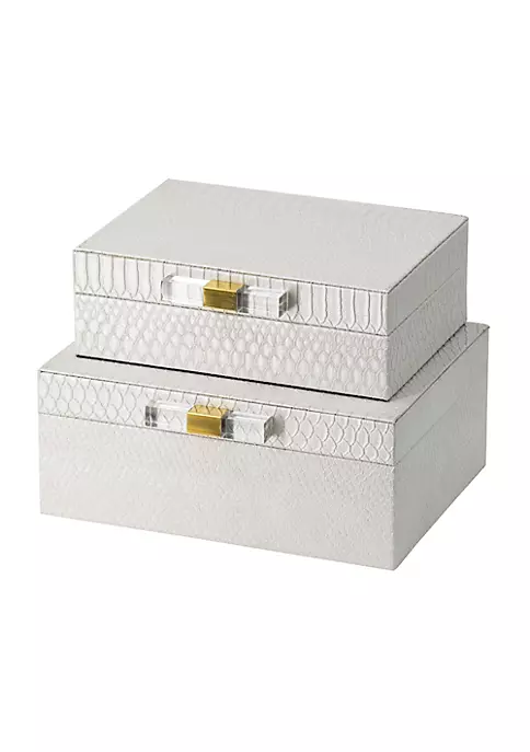 Brand new 🎉 A & B Home Set of 2 White and Gold Contemporary Rectangular Snakeskin Decorative Boxes 10" 🔥 6 Brand new 🎉 A & B Home Set of 2 White and Gold Contemporary Rectangular Snakeskin Decorative Boxes 10" 🔥 - Image 4