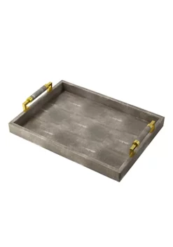 Coupon 😀 A & B Home 18.75" Gray and Gold Textured Rectangular Tray with Handles ❤️ -A & B Home Online Shop Belk 1150