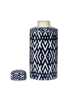 Discount 👍 A & B Home 13.75" Blue and White Contemporary Small Lidded Jar 🧨 -A & B Home Online Shop Belk 1177