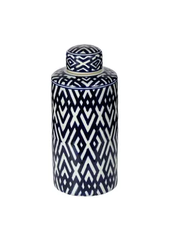 Discount 👍 A & B Home 13.75" Blue and White Contemporary Small Lidded Jar 🧨 -A & B Home Online Shop Belk 1178