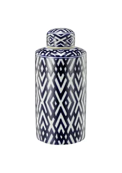 Discount 👍 A & B Home 13.75" Blue and White Contemporary Small Lidded Jar 🧨 -A & B Home Online Shop Belk 1180