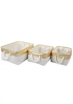 Buy ⌛ A & B Home Set of 3 White and Gold Alcott Nested Baskets 16" ⭐