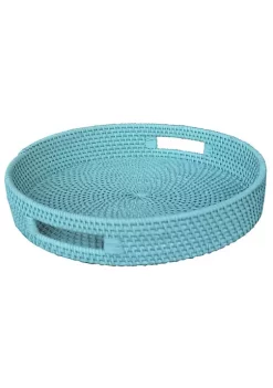 Deals 😉 A & B Home 15" Aqua Blue Coast Rattan Round Tray ❤️ -A & B Home Online Shop Belk 1204
