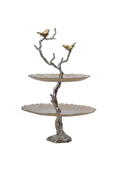 Best Pirce ❤️ A & B Home 24" Gold and Silver Contemporary Two-Tier Serving Plates 👏