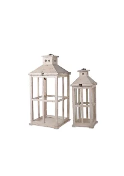 Outlet 🔥 A & B Home Set of 2 White Distressed Finish Reed Candle Hanging Lanterns 25" 🌟