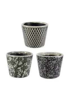 Outlet ✔️ A & B Home Set of 3 Blue and White Botanical Style Floral Naturespire Planters 5.5" 😉