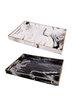 Discount 😉 A & B Home Set of 2 Black and White Quinn Rectangular Trays with Gold Accents 18.75" ⌛ -A & B Home Online Shop Belk 1304