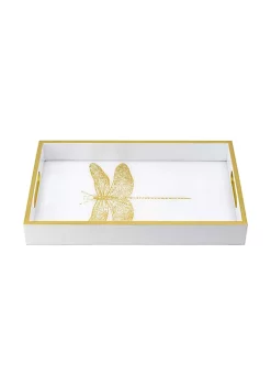Deals ❤️ A & B Home 15.5" White and Gold Rectangular Dragonfly Tray with Handles 👍 -A & B Home Online Shop Belk 1316