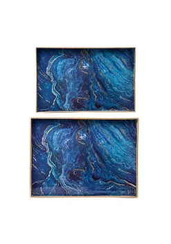 Brand new 😍 A & B Home Set of 2 Blue and Bronze Modern Chic Rectangular Trays 18.75" 😉 -A & B Home Online Shop Belk 1324