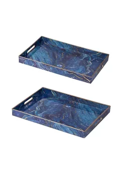 Brand new 😍 A & B Home Set of 2 Blue and Bronze Modern Chic Rectangular Trays 18.75" 😉 -A & B Home Online Shop Belk 1327