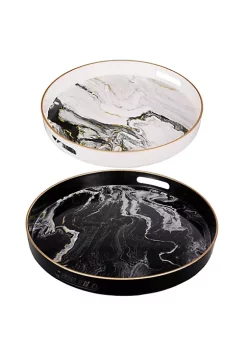 Top 10 🔥 A & B Home Set of 2 Black and White Quinn Round Trays with Gold Accents 13.75" 😉 -A & B Home Online Shop Belk 1350