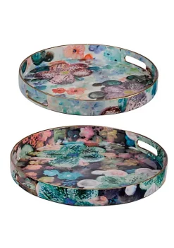 Buy 🛒 A & B Home Set of 2 Purple and Aqua Blue Floral Modern Chic Round Trays 13.75" 🛒 -A & B Home Online Shop Belk 1355
