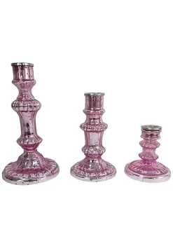New โญ A & B Home Set of 3 Shiny Pink Antique Style Taper Candleholders 9.5" ๐คฉ