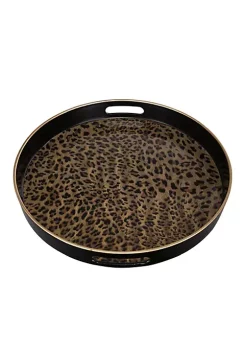 New 🧨 A & B Home Set of 2 Black and Brown Safari Themed Quinn Round Trays 13.75" 👏 -A & B Home Online Shop Belk 1379