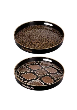 New 🧨 A & B Home Set of 2 Black and Brown Safari Themed Quinn Round Trays 13.75" 👏 -A & B Home Online Shop Belk 1381