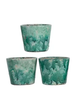Budget ⌛ A & B Home Set of 3 Teal Green and White Garden Terracotta Planters 5.5" 🌟