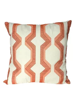Hot Sale 🎉 A & B Home 18" White and Coral Embroidered Geometric Square Throw Pillow 🔔