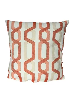 Outlet 👍 A & B Home 18" Coral and White Embroidered Geometric Square Throw Pillow 🧨
