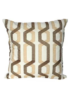 Cheap ๐ A & B Home 18" Tan Brown and White Embroidered Geometric Square Throw Pillow ๐