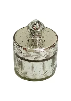 Hot Sale 🔥 A & B Home 4.5" Silver Glossy Antiqued Cylindrical Glass Lidded Jar 👍
