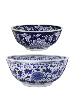 Best reviews of 🥰 A & B Home Set of 2 White and Blue Floral Painted Elegant Bowl 16" 🌟