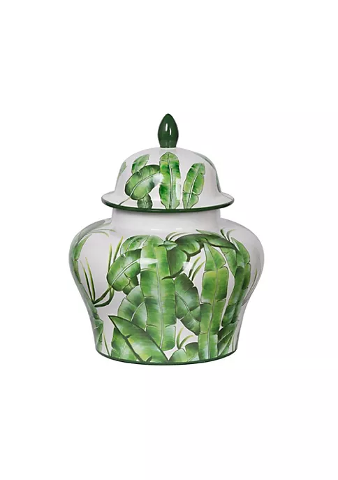 Best reviews of 👍 A & B Home 16.75" Green and White Contemporary Lovise Palm Lidded Wide Urn 🌟 -A & B Home Online Shop Belk 323