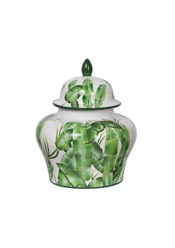 Best reviews of 👍 A & B Home 16.75" Green and White Contemporary Lovise Palm Lidded Wide Urn 🌟 -A & B Home Online Shop Belk 325