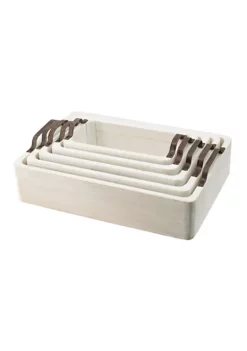 Promo 😉 A & B Home Set of 5 Ivory and Brown Interlocking Rectangular Nesting Trays with Handles 19.5" 🥰