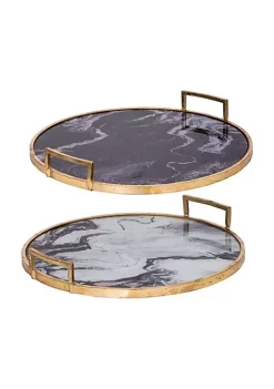 Flash Sale 😉 A & B Home Set of 2 Gold and Black Modern Chic Round Trays 22.5" 😍