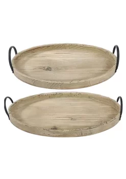Budget ๐ A & B Home Set of 2 Camel Brown Farmers Market Rustic Tray with Handles 21" ๐ฅ