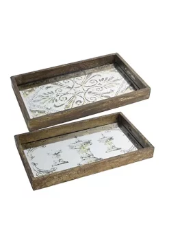 Buy 🤩 A & B Home Set of 2 Gray and Brown Classic Vintage Style Rectangular Trays 17" 🌟