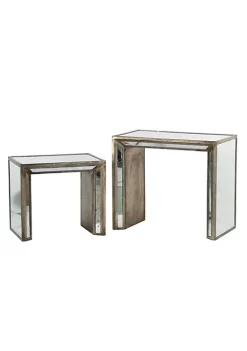 Best deal 🔔 A & B Home Set of 2 Clear and Brown Vintage Mirrored Nested Side Tables 27.25" 💯