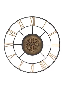 Budget 🛒 A & B Home 55.75" Black Concentric Round Framed Wall Clock with Exposed Center Gears and Roman Numerals 🎁