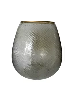 Outlet ✔️ A & B Home 15.75" Gray Cross Cut Glass Pillar Candle Holder with Gold Rim 🌟 -A & B Home Online Shop Belk 700