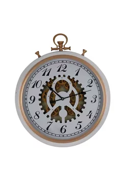 Best Pirce 🧨 A & B Home 24.25" White and Gold Classic Vintage Wall Clock with Mechanical Gears 😍