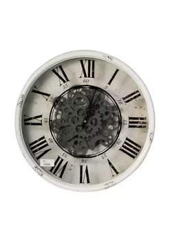 Cheapest 😍 A & B Home 19.5" White and Black Vintage Gear Round Wall Clock with Cut-Out Roman Numbers ⌛