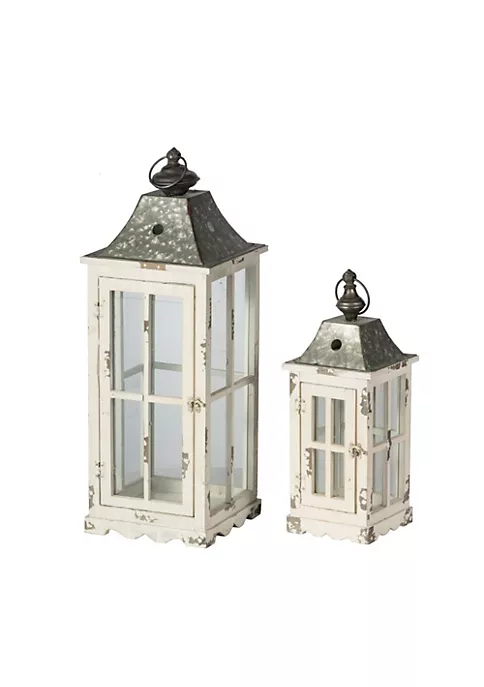 Discount π A & B Home Set of 2 Silver and White Evelyn Enclosed Lanterns with Handle 27.25" π 3 Discount π A & B Home Set of 2 Silver and White Evelyn Enclosed Lanterns with Handle 27.25" π