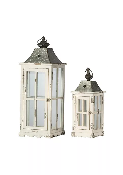 Discount π A & B Home Set of 2 Silver and White Evelyn Enclosed Lanterns with Handle 27.25" π 4 Discount π A & B Home Set of 2 Silver and White Evelyn Enclosed Lanterns with Handle 27.25" π - Image 2