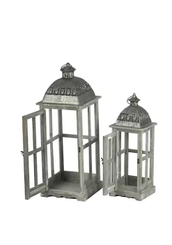 Promo 👍 A & B Home Set of 2 Gray and Silver Classic Scape Lanterns 28" ⭐ -A & B Home Online Shop Belk 777
