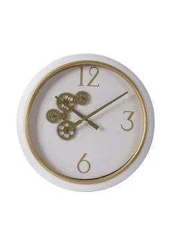 Best Sale 😉 A & B Home 20.5" White and Gold Contemporary Round Gear Wall Clock ⌛