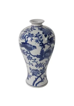 Promo 👏 A & B Home 13" Blue and White Crafted Bird Floral Traditional Vase ❤️