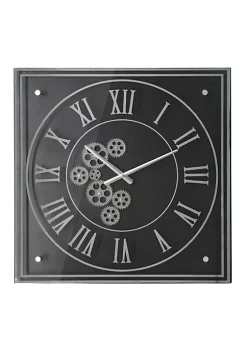 Coupon ✔️ A & B Home 24" Black and Silver Framed Gear Roman Numerals Square Wall Clock 😀 -A & B Home Online Shop Belk 803