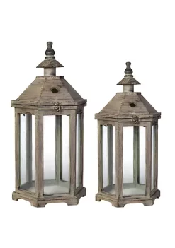 Wholesale 💯 A & B Home Set of 2 Brown and Clear Classic Polygon Temple Garden Lanterns 31" 🎉