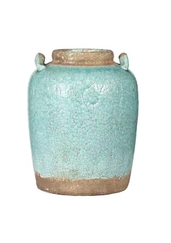New 😍 A & B Home 14" Sky Blue and Brown Vintage Style Large Candia Vase with Handle 🔥