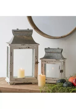 Outlet 😀 A & B Home Set of 2 Silver and White Vintage Style Evelyn Lanterns with Handle 19.5" ⌛ -A & B Home Online Shop Belk 942